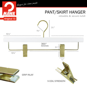 Metropolis Series, Pant & Skirt Hanger with Adjustable Clips, Trend 40D, White, Gold Hook