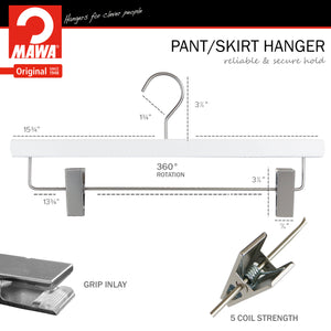 Metropolis Series, Pant & Skirt Hanger with Adjustable Clips, Trend 40D, White, Silver Hook