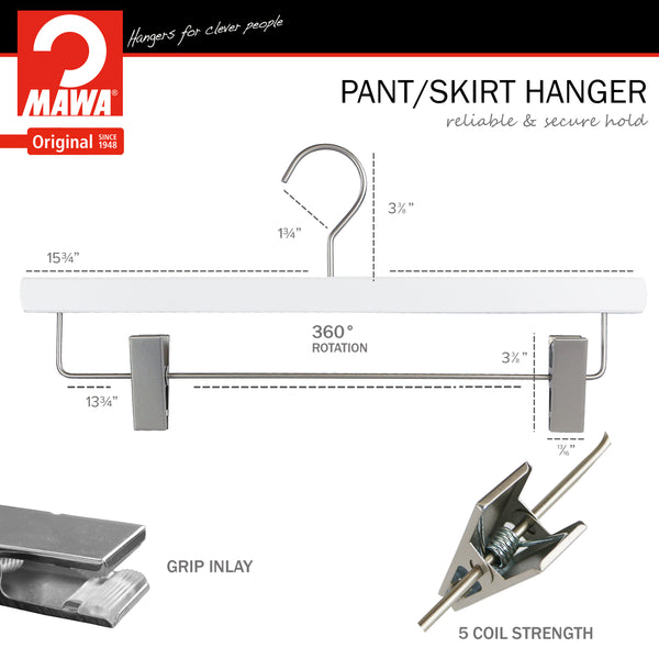 Metropolis Series, Pant & Skirt Hanger with Adjustable Clips, Trend 40D, White, Silver Hook