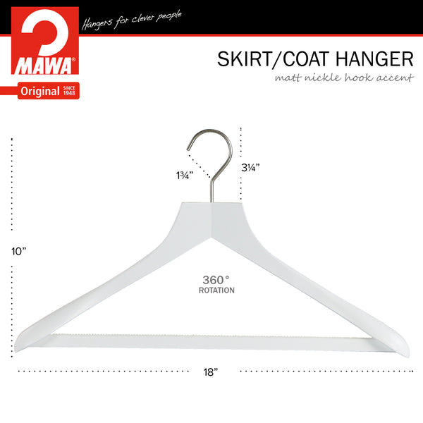 Metropolis Series, Bodyform Wide Shoulder Coat Hanger with Pant Bar, Profi 45SV/HRS, White, Silver Hook