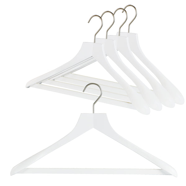 Metropolis Series, Bodyform Wide Shoulder Coat Hanger with Pant Bar, Profi 45SV/HRS, White, Silver Hook