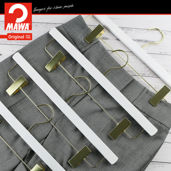 Metropolis Series, Pant & Skirt Hanger with Adjustable Clips, Trend 40D, White, Gold Hook