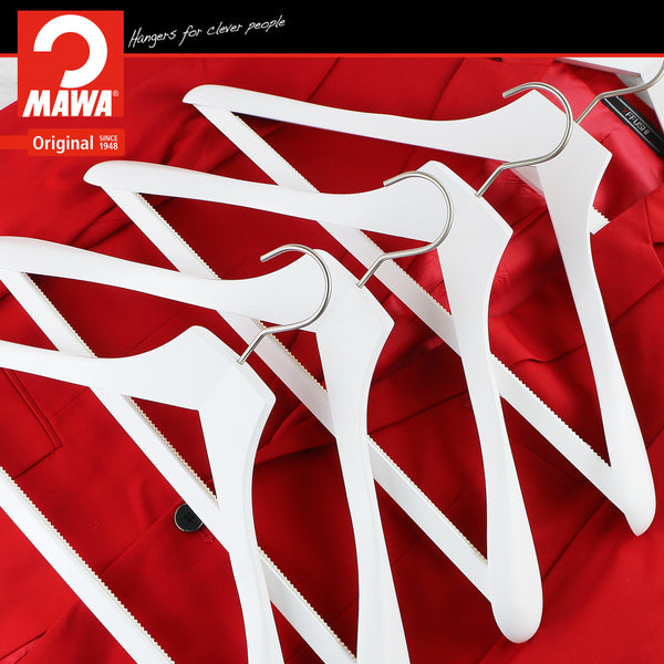 Metropolis Series, Bodyform Wide Shoulder Coat Hanger with Pant Bar, Profi 45SV/HRS, White, Silver Hook