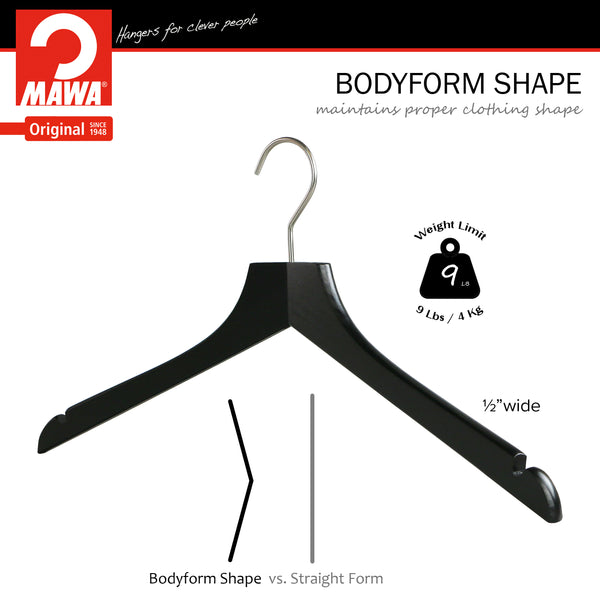 Metropolis Series, Bodyform Shirt with Shoulder Notches Hanger, Profi 45RE, Black, Silver Hook