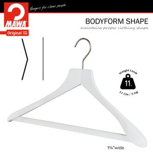 Metropolis Series, Bodyform Wide Shoulder Coat Hanger with Pant Bar, Profi 45SV/HRS, White, Silver Hook