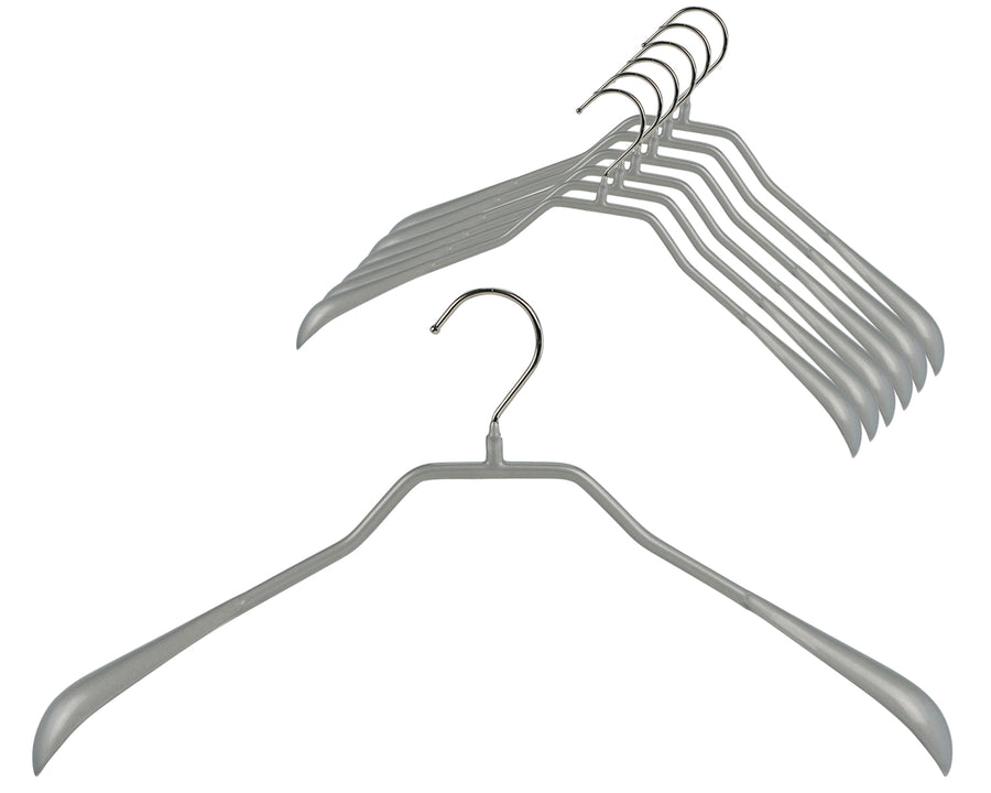 BodyForm Series- Steel Coated Hanger, Shoulder Support, Narrow, Model 38-L, Silver
