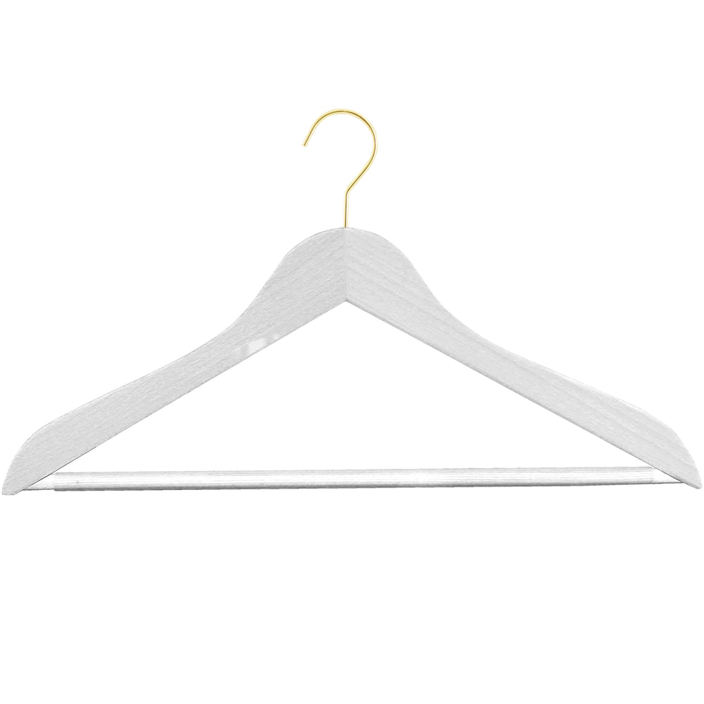 Metropolis Series - Beech Wooden Hanger/Bodyform Hanger with Pant Bar, Model 45RSF, White