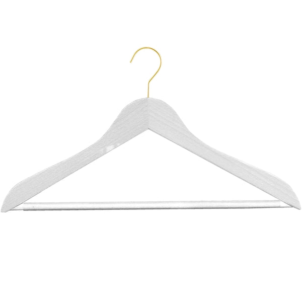 Metropolis Series - Beech Wooden Hanger/Bodyform Hanger with Pant Bar, Model 45RSF, White