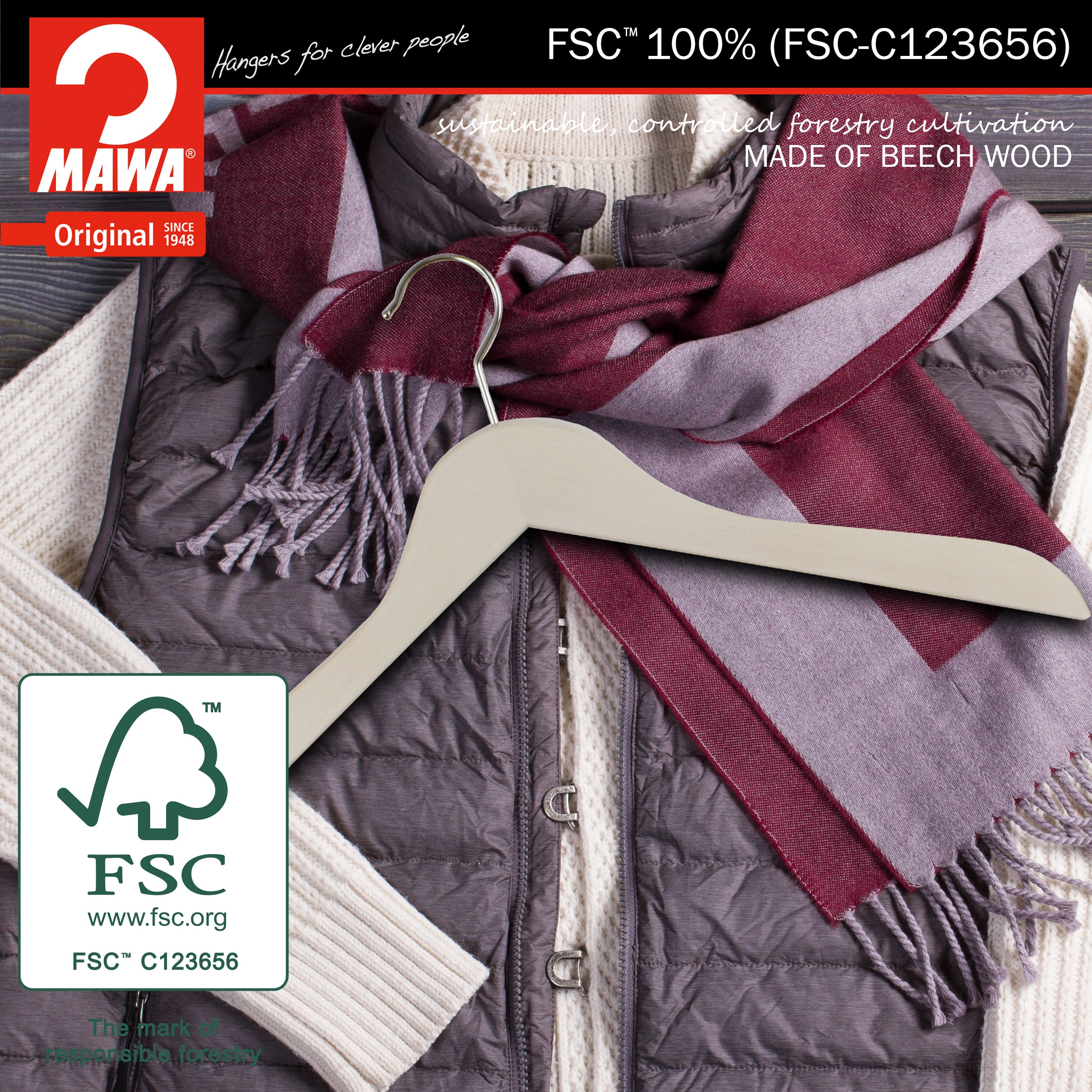 Nordic Pure Series - Beech Wood Hanger, Model Business45