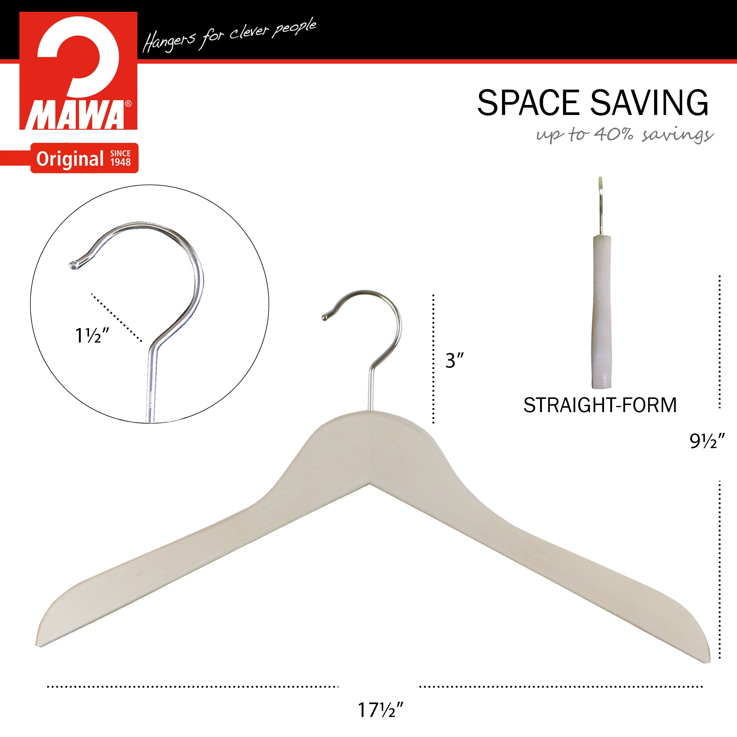 Nordic Pure Series - Beech Wood Hanger, Model Business45
