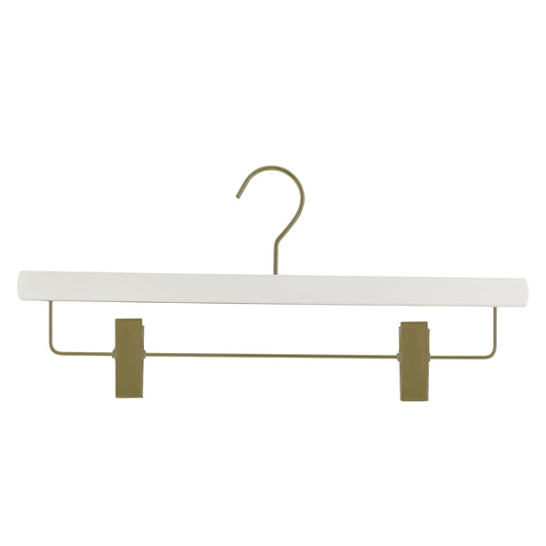 Metropolis Series, Pant & Skirt Hanger with Adjustable Clips, Trend 40D, White, Gold Hook