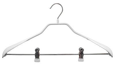 BodyForm Series -  Steel Coated Hanger with Shoulder Support & Adjustable Clips, Model 42-LK, White