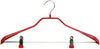 BodyForm Series -  Steel Coated Hanger with Shoulder Support & Adjustable Clips, Model 42-LK, Dark Red