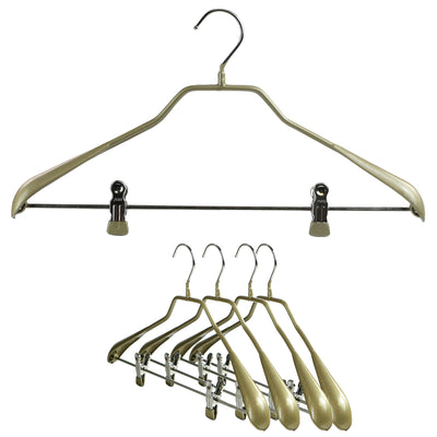 BodyForm Series -  Steel Coated Hanger with Shoulder Support & Adjustable Clips, Model 42-LK, Gold