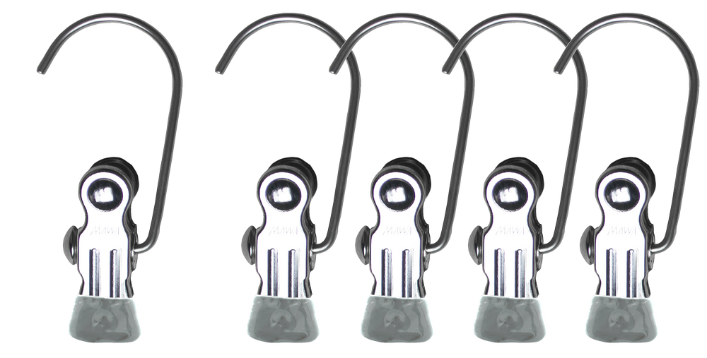 Single Clip with Hook Set of 5, Silver