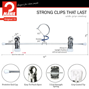 Pant, Skirt Hanger with Grip Coated Clips, K30D, White