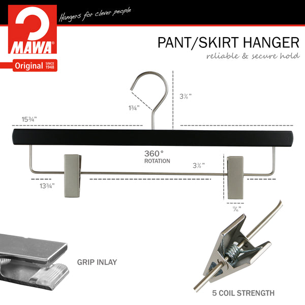 Metropolis Series, Pant & Skirt Hanger with Adjustable Clips, Trend 40D, Black, Silver Hook