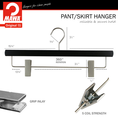 Metropolis Series, Pant & Skirt Hanger with Adjustable Clips, Trend 40D, Black, Silver Hook