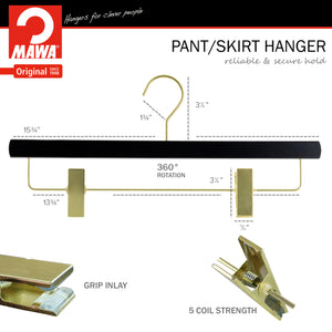Metropolis Series, Pant & Skirt Hanger with Adjustable Clips, Trend 40D, Black, Gold Hook