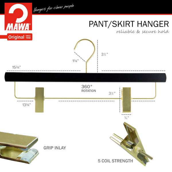 Metropolis Series, Pant & Skirt Hanger with Adjustable Clips, Trend 40D, Black, Gold Hook