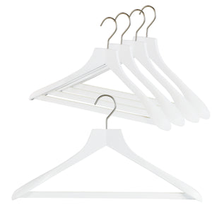 Metropolis Series, Bodyform Wide Shoulder Coat Hanger with Pant Bar, Profi 45SV/HRS, White, Silver Hook