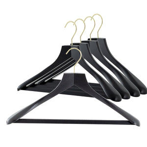 Metropolis Series, Bodyform Wide Shoulder Coat Hanger with Pant Bar, Profi 45SV/HRS, Black, Gold Hook