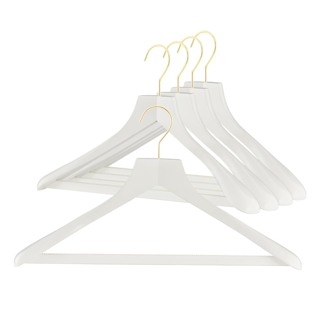 Metropolis Series, Bodyform Wide Shoulder Coat Hanger with Pant Bar, Profi 45SV/HRS, White, Gold Hook