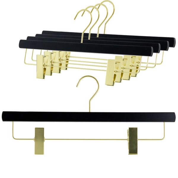Metropolis Series, Pant & Skirt Hanger with Adjustable Clips, Trend 40D, Black, Gold Hook