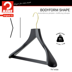 Metropolis Series, Bodyform Wide Shoulder Coat Hanger with Pant Bar, Profi 45SV/HRS, Black, Gold Hook