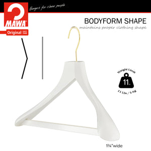 Metropolis Series, Bodyform Wide Shoulder Coat Hanger with Pant Bar, Profi 45SV/HRS, White, Gold Hook