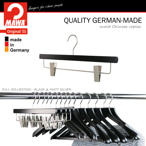 Metropolis Series, Pant & Skirt Hanger with Adjustable Clips, Trend 40D, Black, Silver Hook