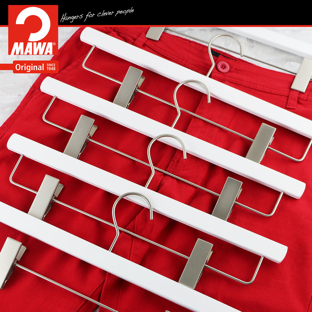 Metropolis Series, Pant & Skirt Hanger with Adjustable Clips, Trend 40D, White, Silver Hook