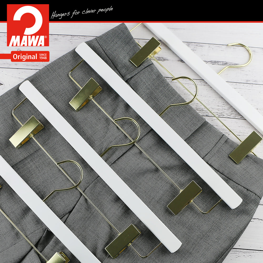 Metropolis Series, Pant & Skirt Hanger with Adjustable Clips, Trend 40D, White, Gold Hook