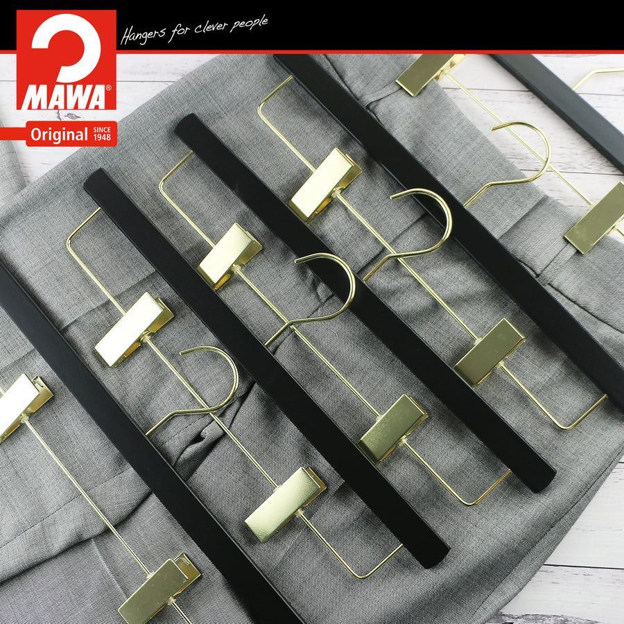 Metropolis Series, Pant & Skirt Hanger with Adjustable Clips, Trend 40D, Black, Gold Hook