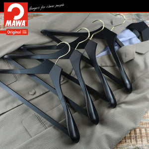 Metropolis Series, Bodyform Wide Shoulder Coat Hanger with Pant Bar, Profi 45SV/HRS, Black, Gold Hook
