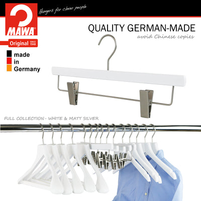 24 x Coat Hangers, Tops, Trousers & Skirts, Notches, Rubberised Trouser  Bar, Stable, Wooden, White