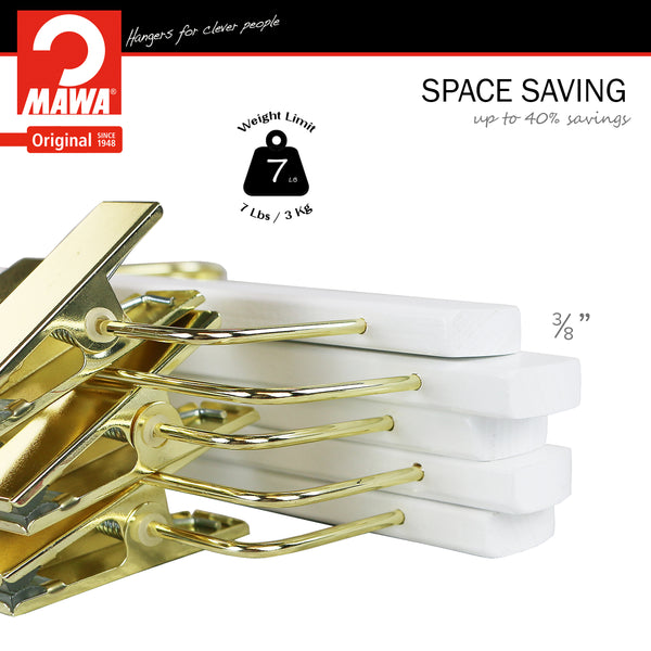 Metropolis Series, Pant & Skirt Hanger with Adjustable Clips, Trend 40D, White, Gold Hook