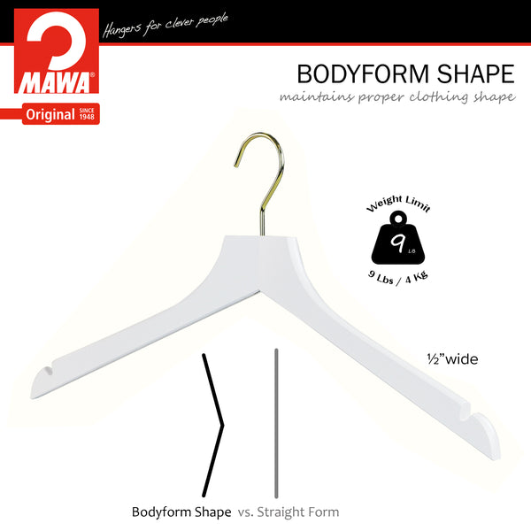 Metropolis Series, Bodyform Shirt with Shoulder Notches Hanger, Profi 45RE, White, Gold Hook