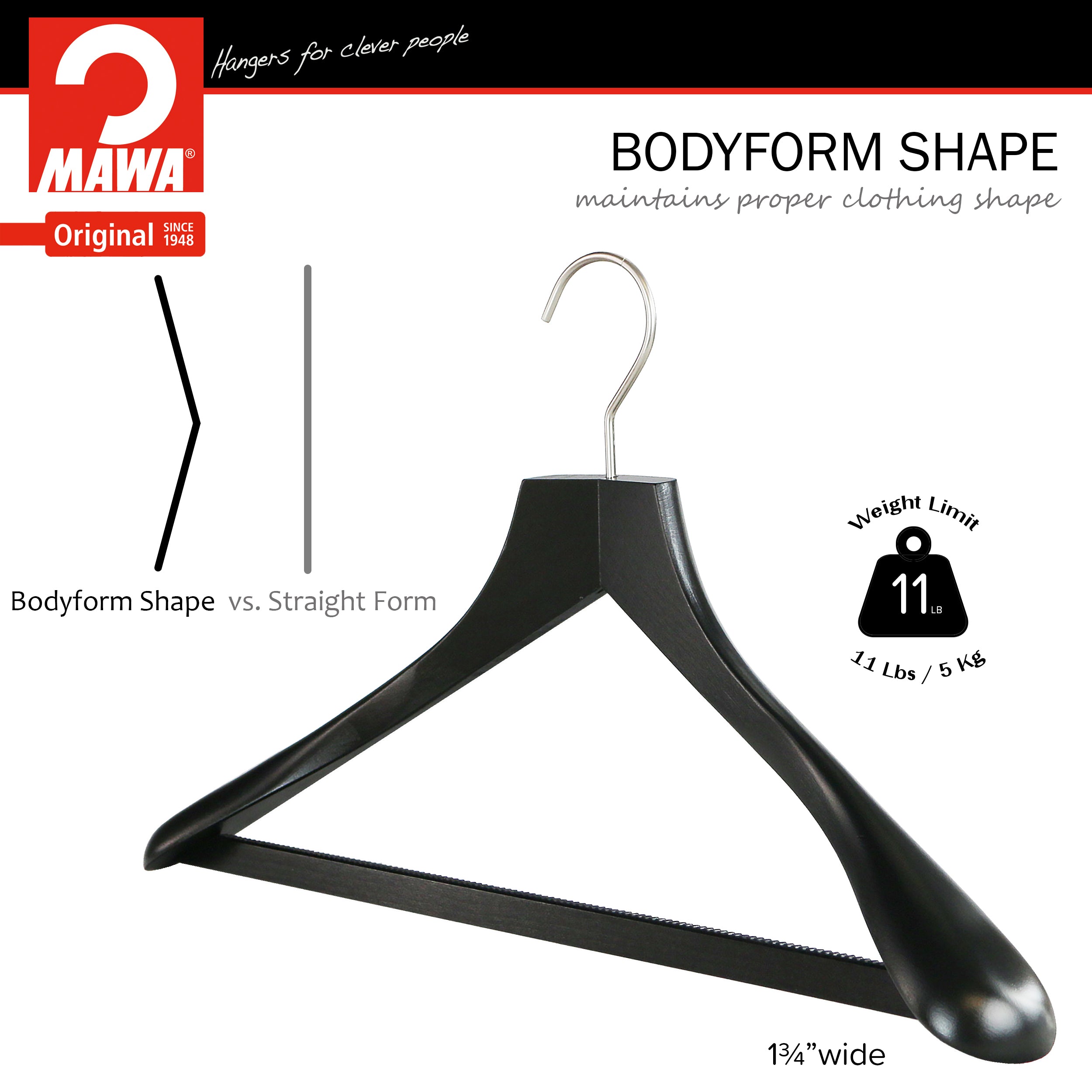 Metropolis Series, Bodyform Wide Shoulder Coat Hanger with Pant Bar, P
