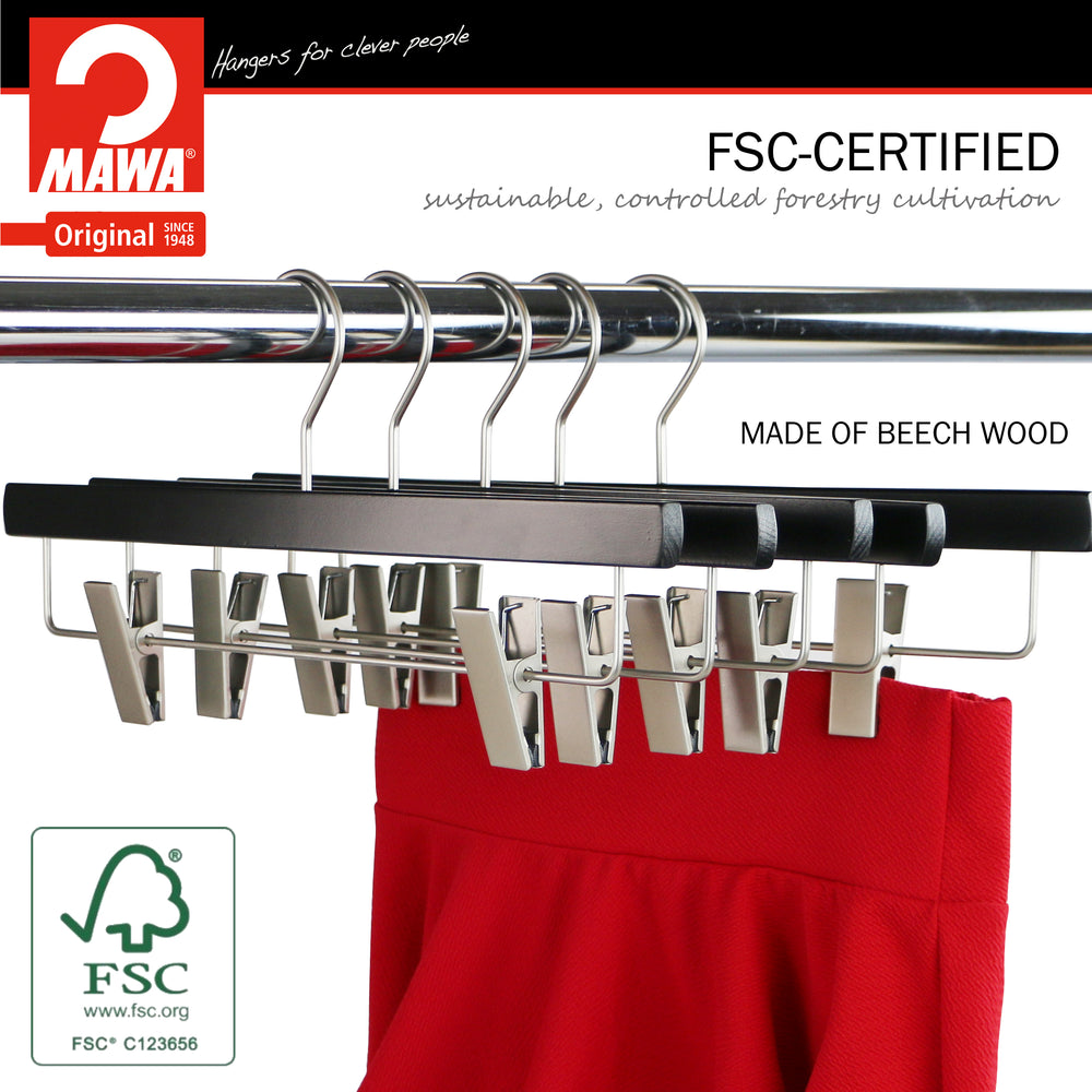 Metropolis Series, Pant & Skirt Hanger with Adjustable Clips, Trend 40D, Black, Silver Hook