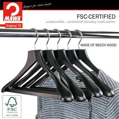 Metropolis Series, Bodyform Wide Shoulder Coat Hanger with Pant Bar, Profi 45/SV/HRS, Black, Silver Hook
