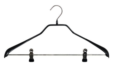 BodyForm Series -  Steel Coated Hanger with Shoulder Support & Adjustable Clips, Model 42-LK, Black