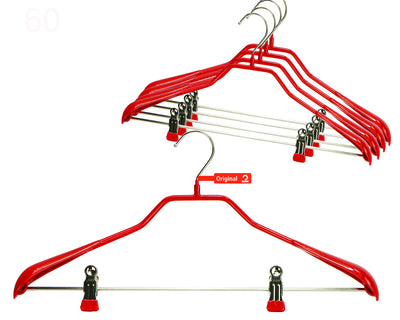 BodyForm Series -  Steel Coated Hanger with Shoulder Support & Adjustable Clips, Model 42-LK, Red